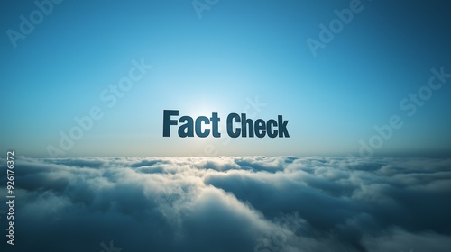 The image features the text 'fact check' against a backdrop of clouds and a bright sky, symbolizing clarity and verification. photo