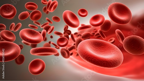 Blood Flow in Vein A close-up image of blood flowing through a vein, highlighting the movement and interaction of different blood components within the vessel. 