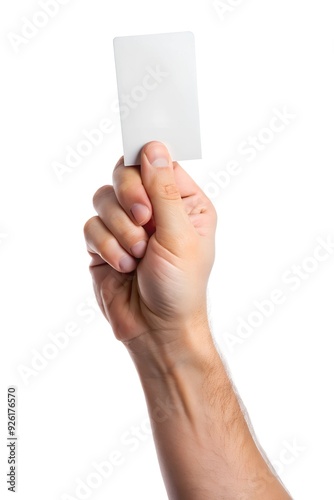 flyer, isolated on white backgroundHand giving a blank card or a ticket photo