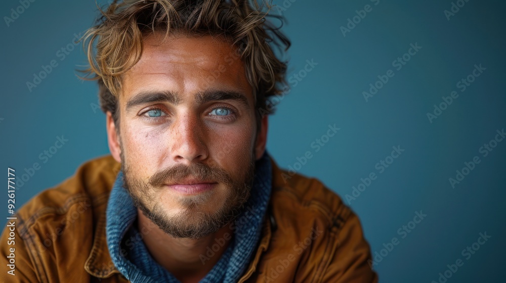 Obraz premium Young man with a playful expression standing against a solid studio background