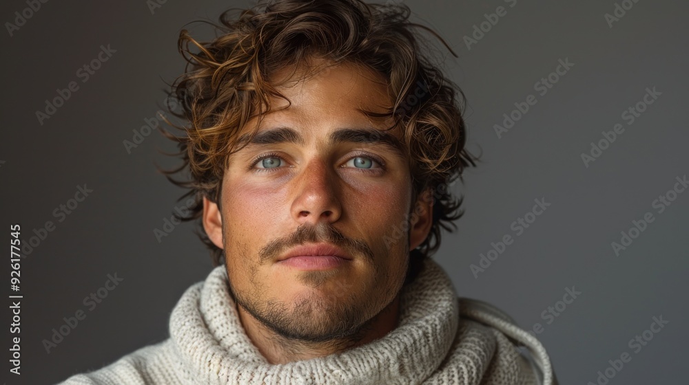 Young man with a thoughtful expression standing against a solid studio background Young man with a thoughtful expression standing against a solid studio background