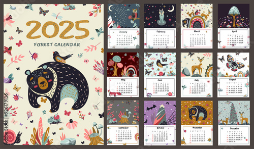Calendar for 2025 with images of animals folk art