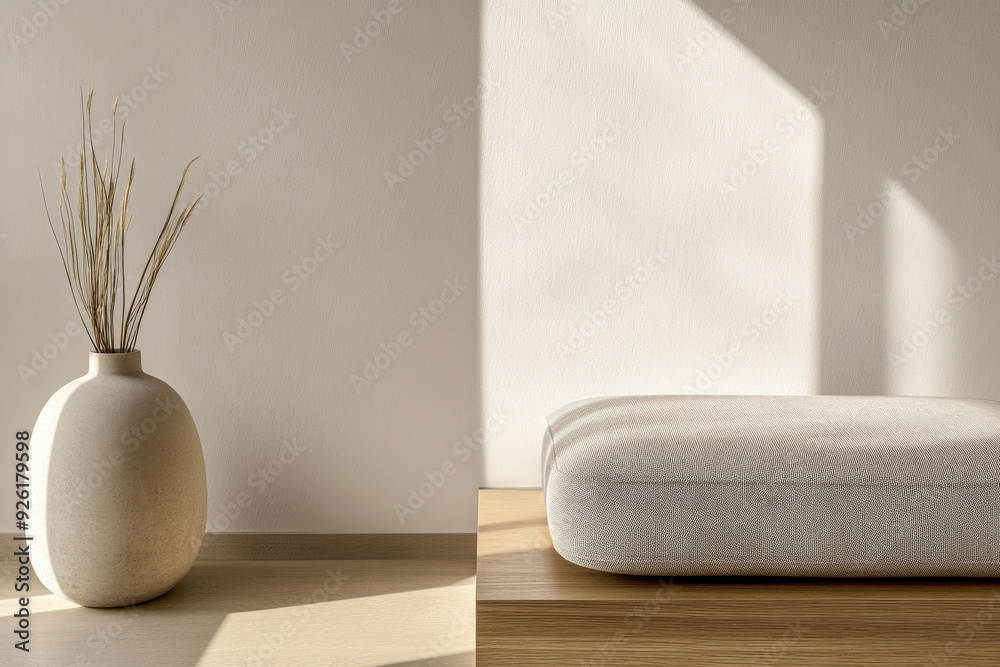 Minimalist interior design composition with a serene room corner, minimal furniture and decoration. Residential interiors in neutral colors with natural lighting. Minimalist interior design composition with a serene room corner, minimal furniture and decoration. Residential interiors in neutral colors with natural lighting.