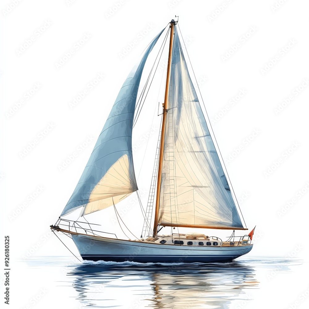 A single sailboat clipart, nautical element, simple design, blue and white, isolated on white background A single sailboat clipart, nautical element, simple design, blue and white, isolated on white background