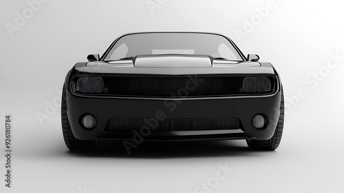 Front of a modern black compact car Front view of a generic and brand less modern car Black car front-side isolated with clipping path over white background, Generative AI