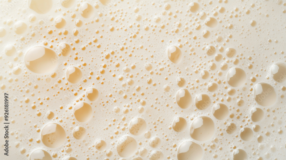 Top view of a milkshake or cocktail foam with bubbles, showcasing its texture or background. Top view of a milkshake or cocktail foam with bubbles, showcasing its texture or background.