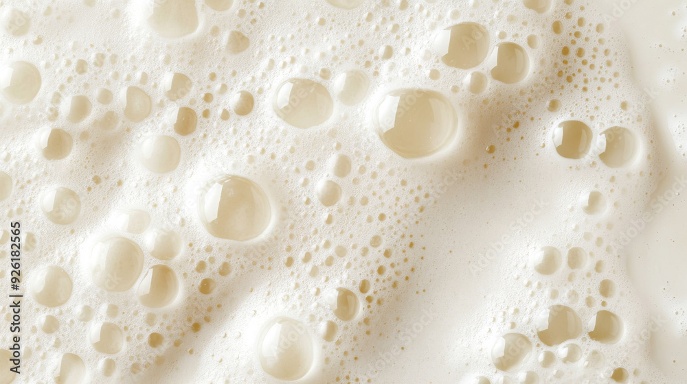 Top view of a milkshake or cocktail foam with bubbles, showcasing its texture or background. Top view of a milkshake or cocktail foam with bubbles, showcasing its texture or background.