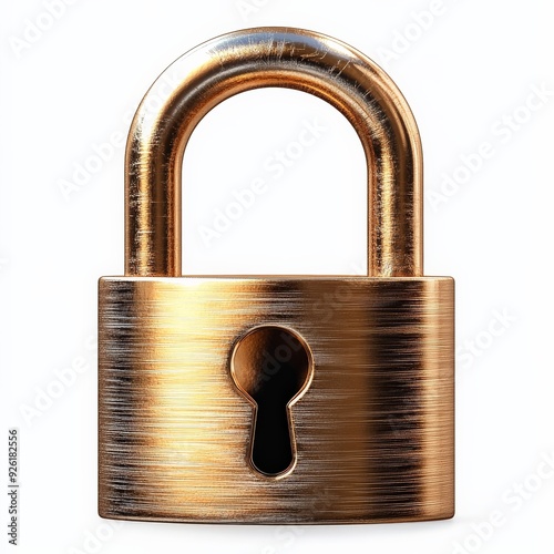 A single padlock clipart, security element, realistic metal, shiny brass, isolated on white background photo