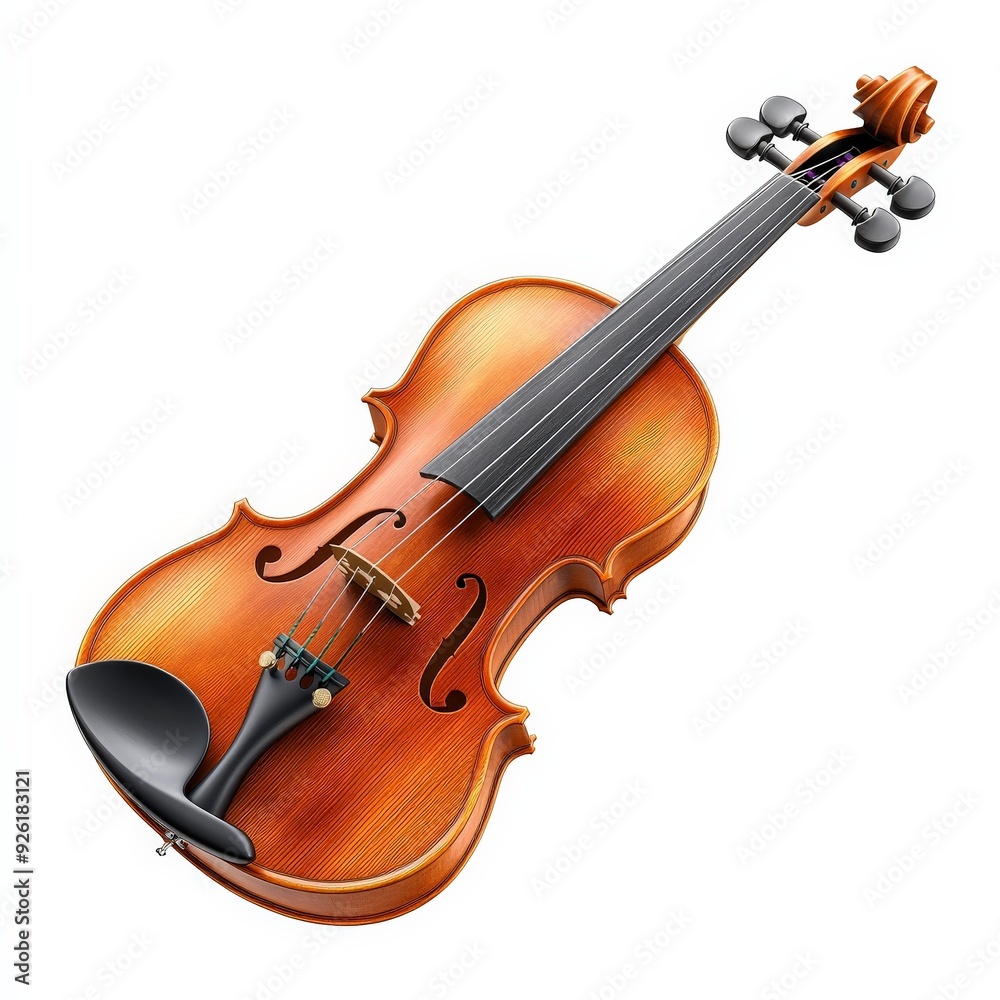 Fototapeta premium A single violin clipart, string instrument element, detailed wood grain, isolated on white background