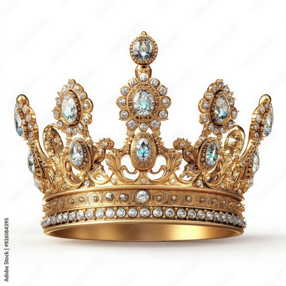 A single crown clipart, royal element, gold and jewels, regal design, isolated on white background A single crown clipart, royal element, gold and jewels, regal design, isolated on white background