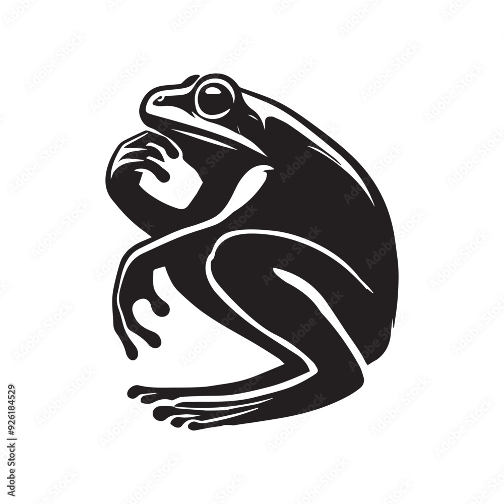 Frog Clipart, Frog silhouette, A frog Crouching Contemplation Illustration in black and white Frog Clipart, Frog silhouette, A frog Crouching Contemplation Illustration in black and white