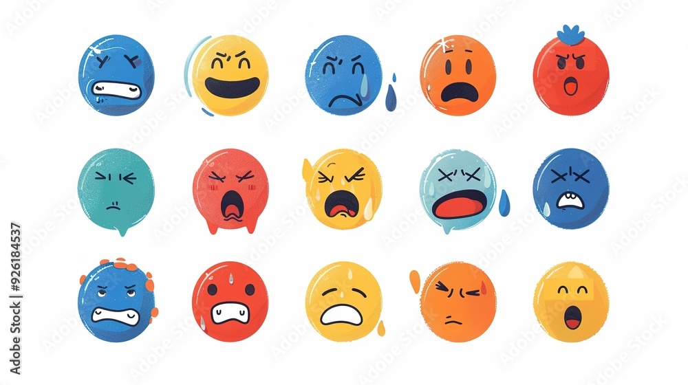 Set of emojis of mood expressions simple illustrations icons. Emoticons. Set of emojis of mood expressions simple illustrations icons. Emoticons.