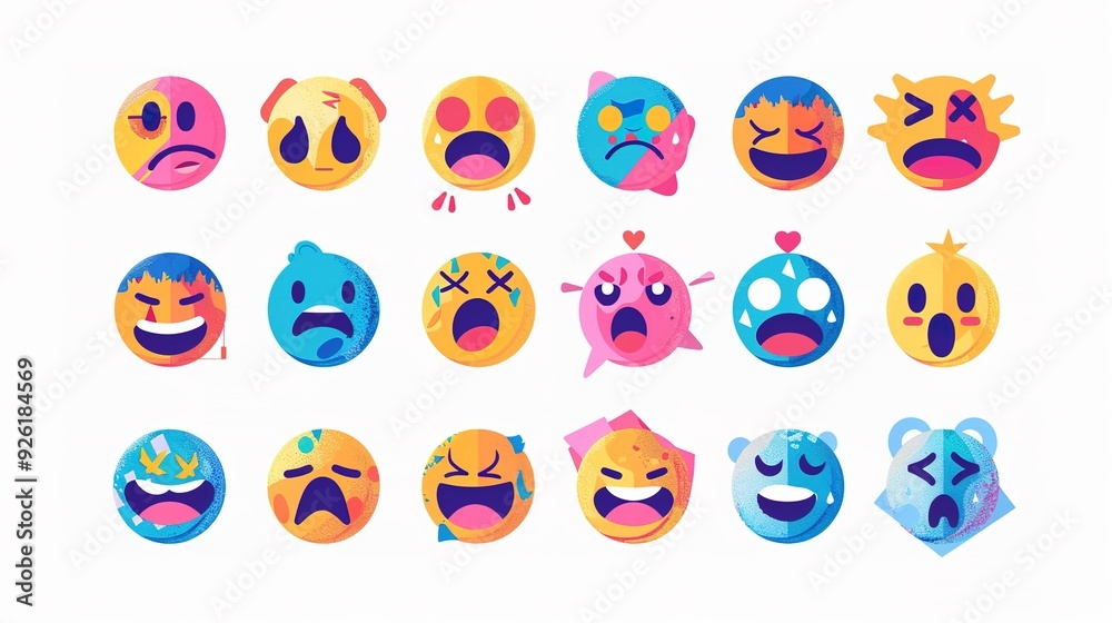 Set of emojis of mood expressions simple illustrations icons. Emoticons. Set of emojis of mood expressions simple illustrations icons. Emoticons.