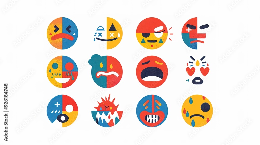 Set of emojis of mood expressions simple illustrations icons. Emoticons. Set of emojis of mood expressions simple illustrations icons. Emoticons.