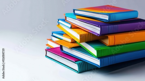 A vibrant stack of colorful books showcasing various hues, perfect for education, learning, and creativity themes.