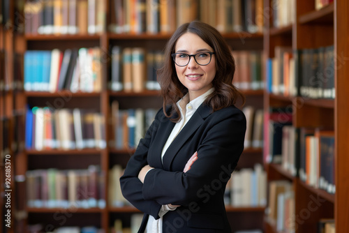 Portrait of a Confident Knowledgeable Librarian in Professional Attire Smiling at Camera | Isolated Background Library Staff Photo