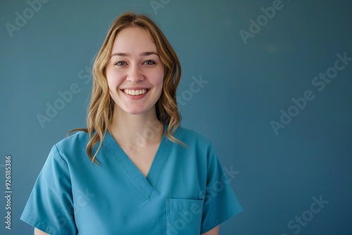 Compassionate Healthcare Worker in Scrubs Smiling Confidently - Professional Caregiver Portrait Photo