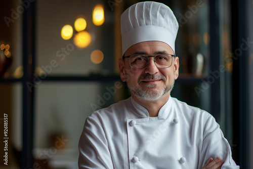 Happy Professional Chef in Uniform Looking at Camera with Isolated Background - Portrait of Smiling Culinary Expert in Professional Pose