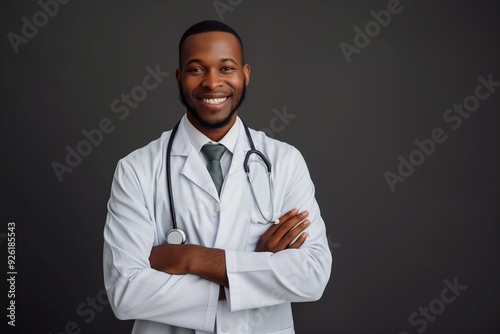 Confident Doctor in White Coat Smiling at Camera in Professional Pose