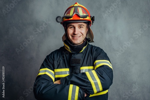 Confident Firefighter in Uniform Smiling at Camera with Professional Pose