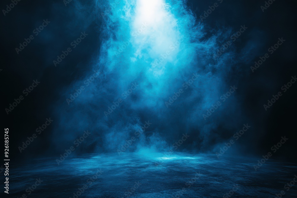 Abstract Blue Light and Fog on Black Background Abstract Blue Light and Fog on Black Background