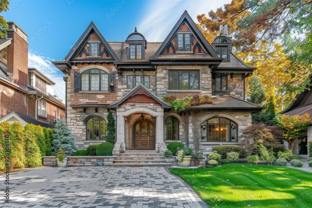 Stone Facade House with Gated Entry and Stone Walkway. Stone Facade House with Gated Entry and Stone Walkway.
