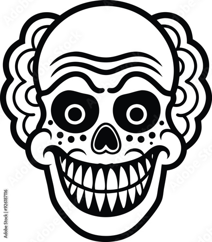 clown skull illustration black and white