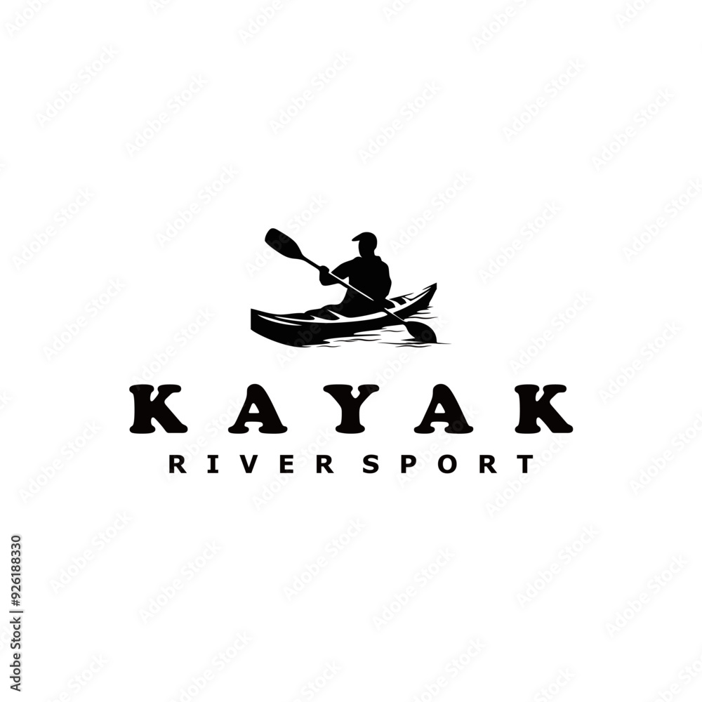 Kayak boat paddle pedal, logo design silhouette concept for shirt or logo, print, stamp or tee. Vintage typography design with a man in a canoe, summer Camping lake. Kayak boat paddle pedal, logo design silhouette concept for shirt or logo, print, stamp or tee. Vintage typography design with a man in a canoe, summer Camping lake.