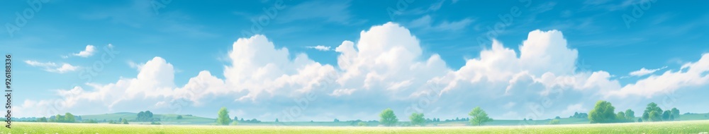 Enchanting Anime-Style Summer Skies: Lush Meadows and Puffy White Clouds Drifting in the Breeze, a Perfect Wide-Format Abstract Art for Game Concept and 4K Wallpapers,anime style