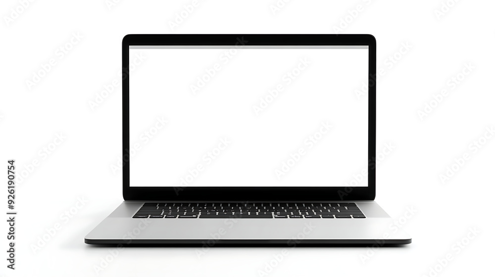 Laptop with blank empty white screen display mock-up, isolated on white background. Generative AI illustration Laptop with blank empty white screen display mock-up, isolated on white background. Generative AI illustration