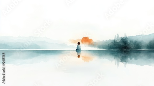 Tranquil Watercolor Reflections - A Serene Journey of Calm Introspection