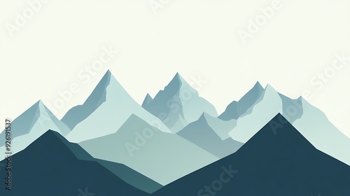 Minimalist Vector Mountain Ranges in Gray and Blue on Light Green Background in Flat Design Style