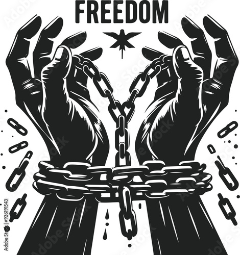 A Pair Of Hands Chained To A Chain Freedom Seeking Black Color Silhouette Vector Solid White Background