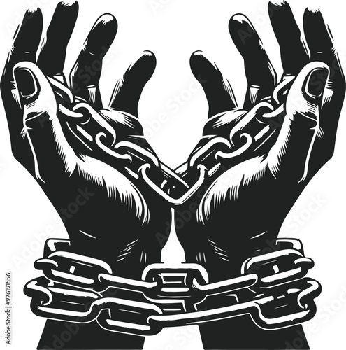 A Pair Of Hands Chained To A Chain Freedom Seeking Black Color Silhouette Vector Solid White Background