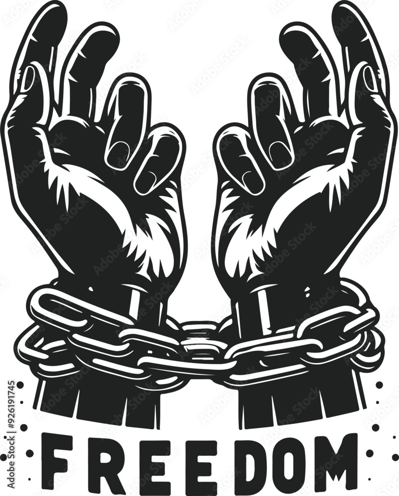 Obraz premium A Pair Of Hands Chained To A Chain Freedom Seeking Black Color Silhouette Vector Solid White&nbsp;Background