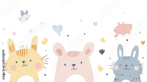 Wallpaper Mural Playful Animal Cutouts - Vector Illustration in Pastel Colors on White Background | Simple, Joyful Flat Design with High Resolution Detail Torontodigital.ca