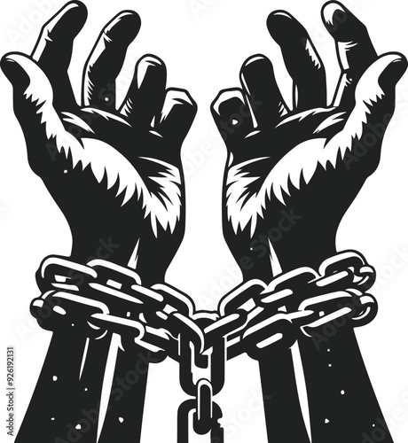 A Pair Of Hands Chained To A Chain Freedom Seeking Black Color Silhouette Vector Solid White Background