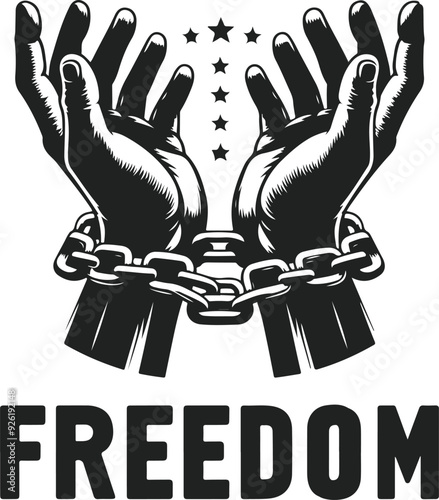 A Pair Of Hands Chained To A Chain Freedom Seeking Black Color Silhouette Vector Solid White Background