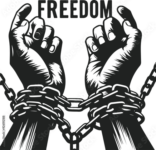 A Pair Of Hands Chained To A Chain Freedom Seeking Black Color Silhouette Vector Solid White Background
