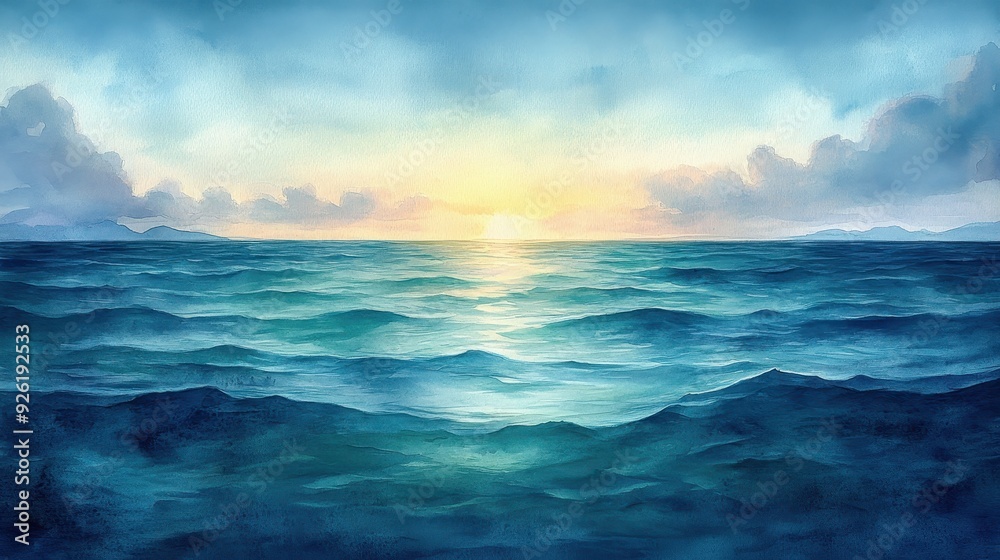 Obraz premium Tranquil Watercolor Serenity in Shades of Blue and Green