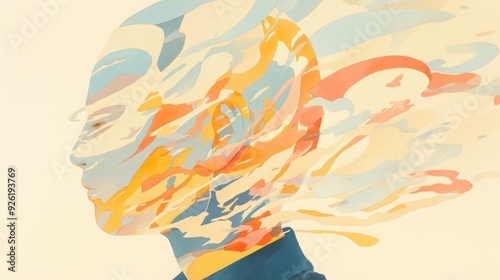 Battle Within: Abstract Watercolor Composition with Conflicted Shapes and Sharp Contrasts photo