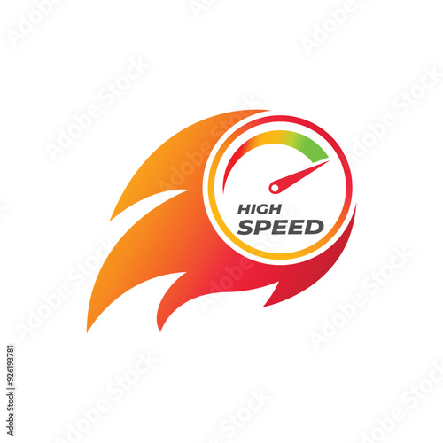 Speedometer gauge indicator of high speed performance internet service with flame ignite