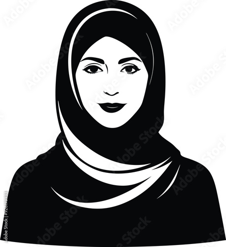 Muslim woman in hijab illustration black and white