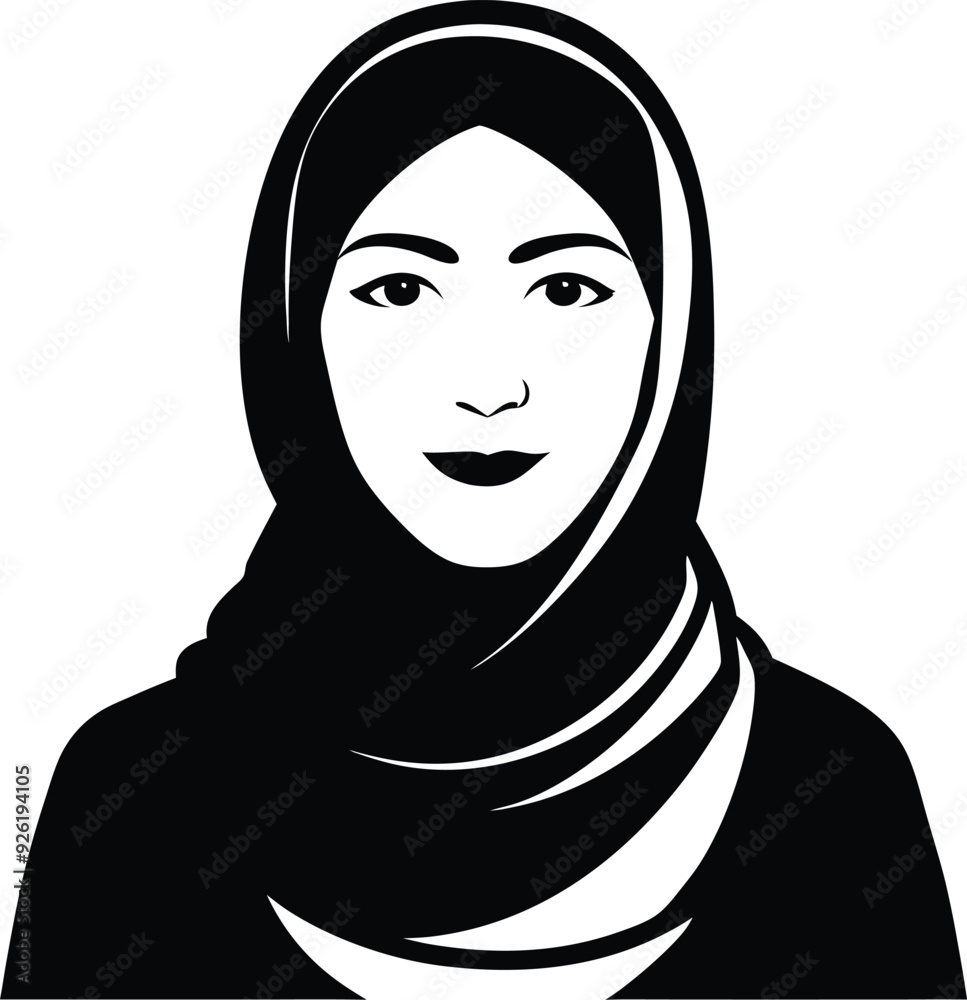 Muslim woman in hijab illustration black and white Muslim woman in hijab illustration black and white