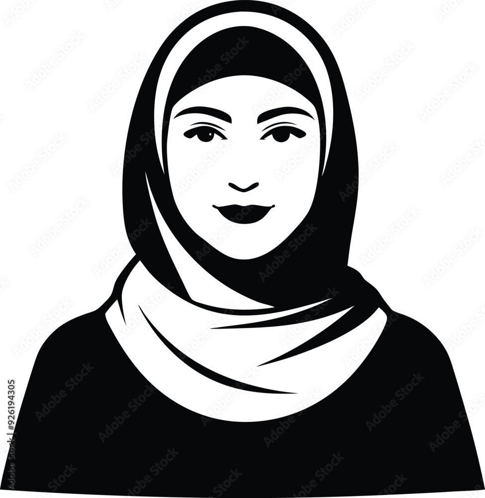 Muslim woman in hijab illustration black and white Muslim woman in hijab illustration black and white