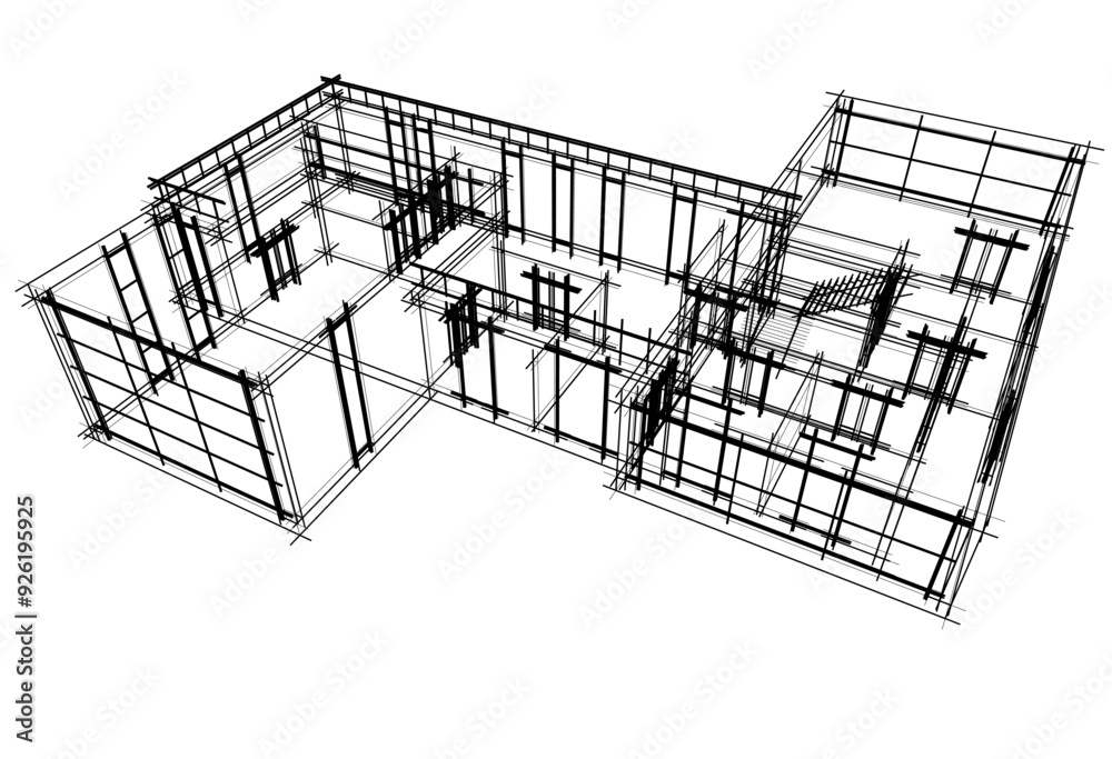 Linear view of house architectural concept vector 3d illustration Linear view of house architectural concept vector 3d illustration