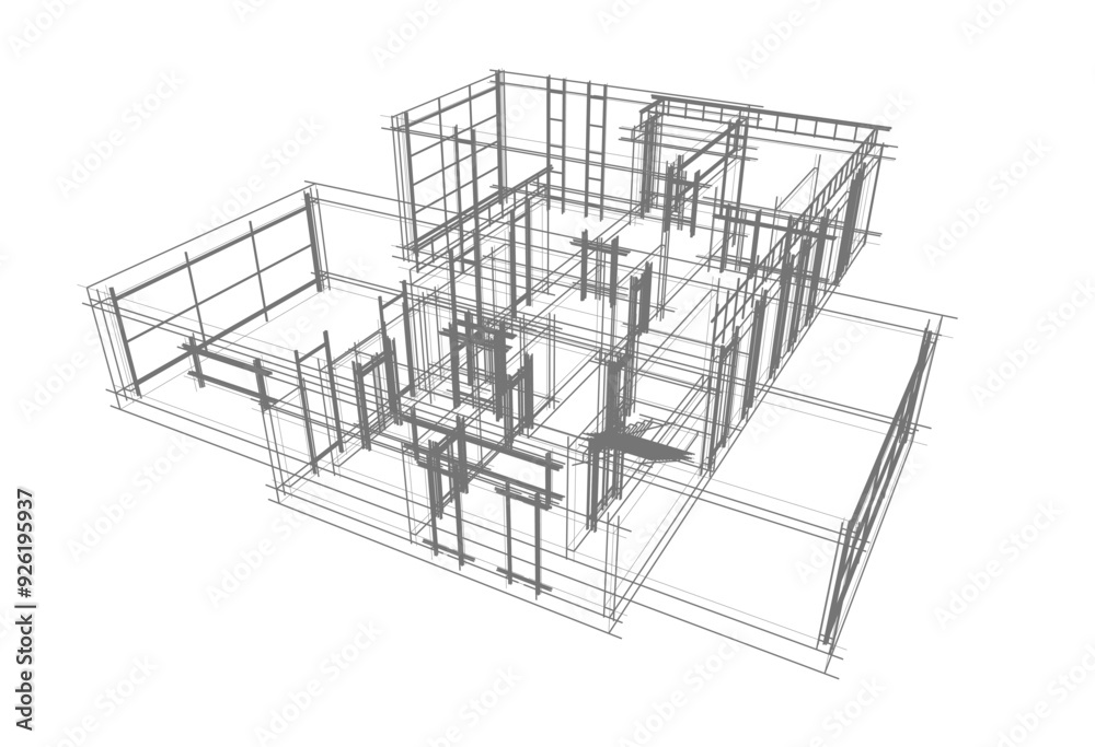 Linear view of house architectural concept vector 3d illustration Linear view of house architectural concept vector 3d illustration