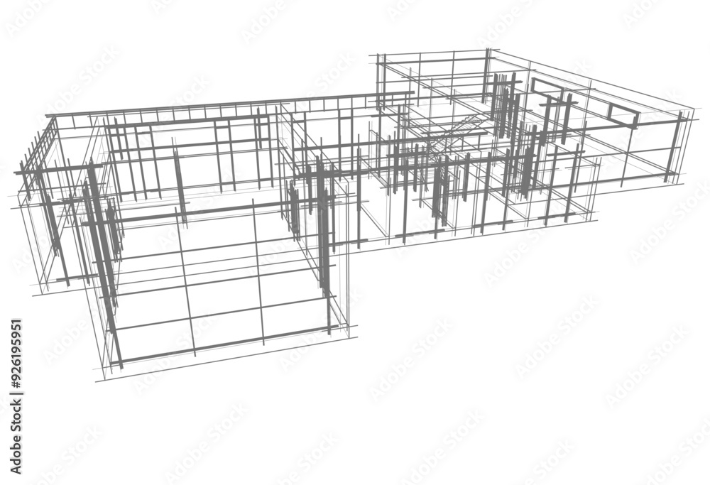 Linear view of house architectural concept vector 3d illustration Linear view of house architectural concept vector 3d illustration