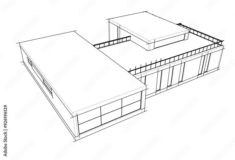 Linear view of house architectural concept vector 3d illustration Linear view of house architectural concept vector 3d illustration