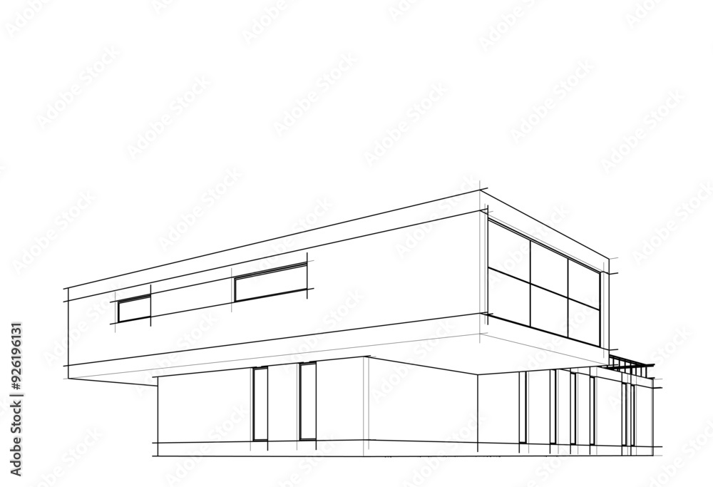 Linear view of house architectural concept vector 3d illustration Linear view of house architectural concept vector 3d illustration